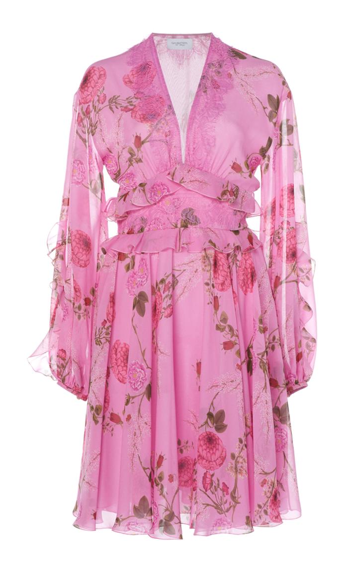 Giambattista Valli Floral Printed Silk Dress With Ruffles