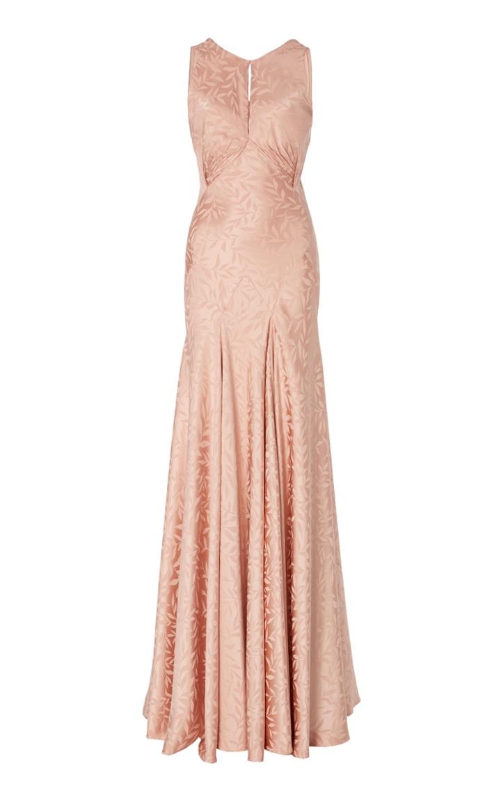 Zac Posen Novelty Satin Back Crepe Fitted Sleeveless Gown