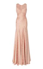 Zac Posen Novelty Satin Back Crepe Fitted Sleeveless Gown