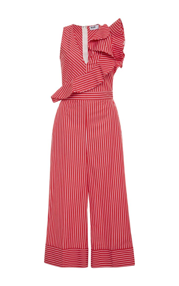Msgm Ruffle-trimmed Striped Jumpsuit