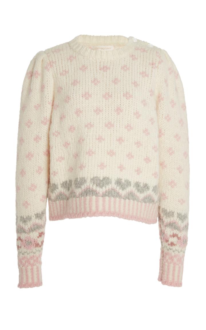 Loveshackfancy Rosie Printed Button-embellished Knit Sweater