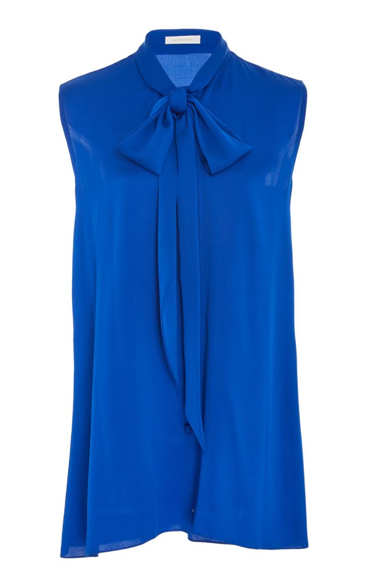 Naeem Khan Silk Sleeveless Bow Blouse
