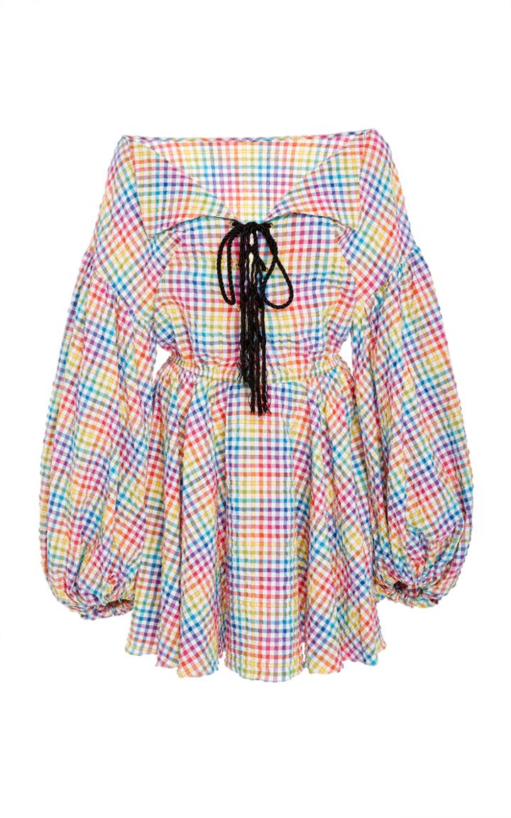 Caroline Constas Olympia Rainbow Check Dress