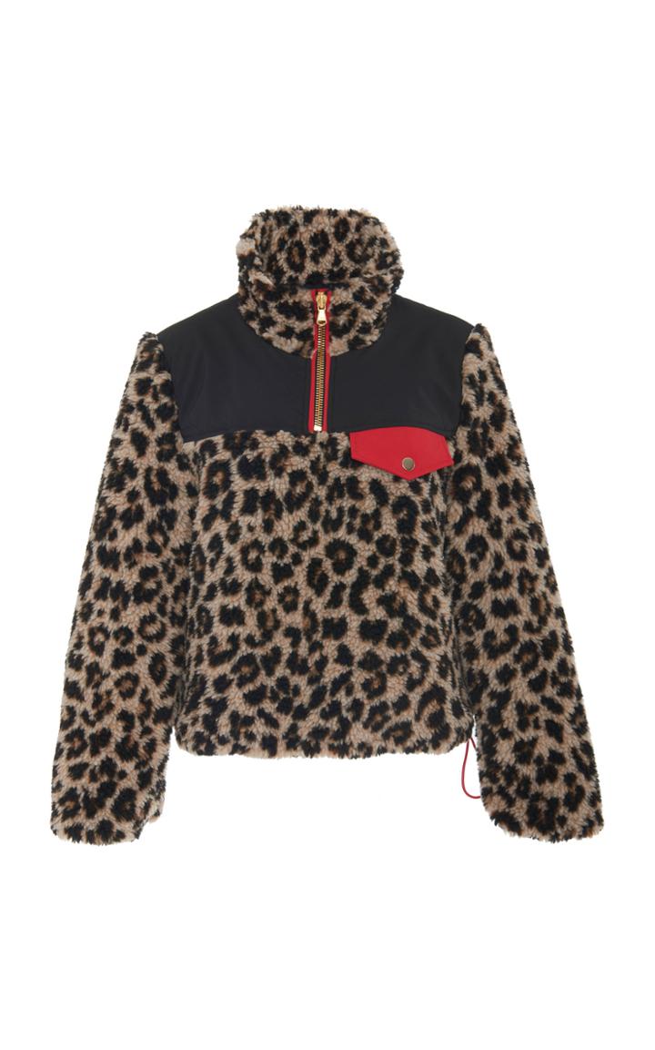 Veronica Beard Kylan Printed Half-zip Sherpa Pullover