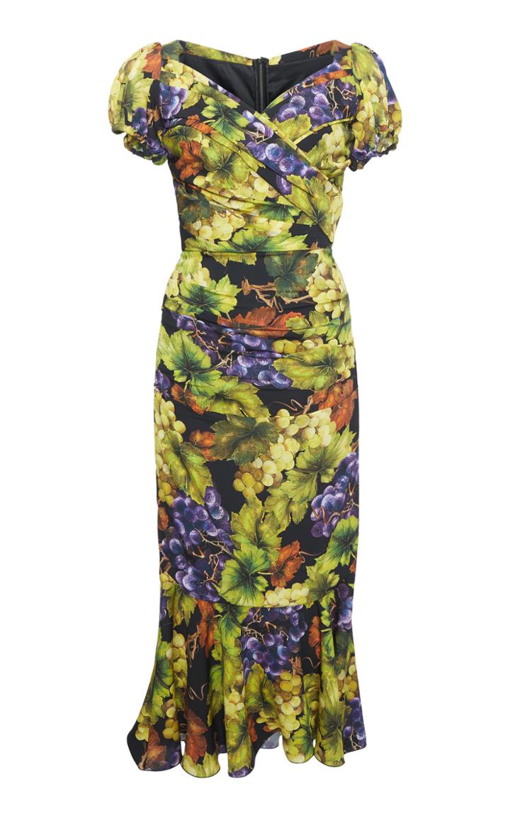Dolce & Gabbana Ruched Printed Stretch-silk Midi Dress