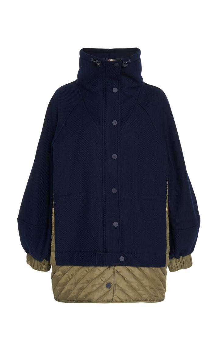 Ganni Paneled Wool-blend And Quilted Shell Jacket Size: 34