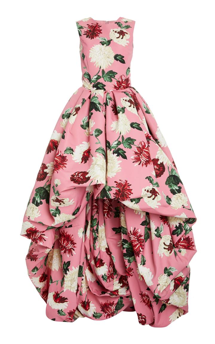Moda Operandi Oscar De La Renta Sleeveless Floral Asymmetric Hem Gown