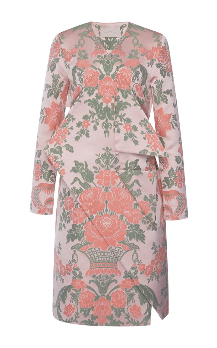 Christopher Kane Long Sleeve Velcro Silk Jacquard Coat