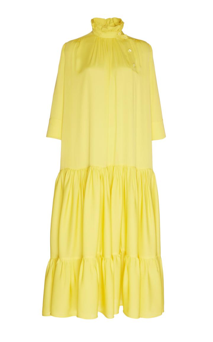 Calvin Klein 205w39nyc Silk Georgette Flounce Dress With Ruched Collar