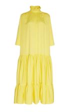 Calvin Klein 205w39nyc Silk Georgette Flounce Dress With Ruched Collar