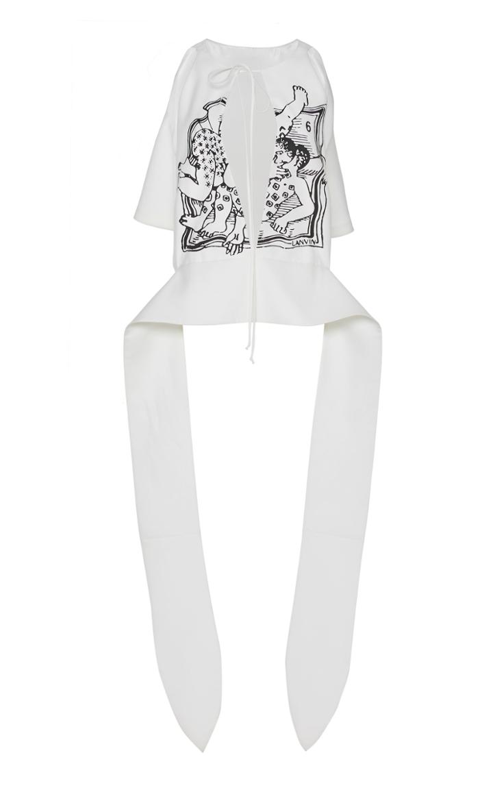 Moda Operandi Lanvin Wrap-waist Printed Wool-silk Blend Top Size: 36