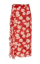 Rochas Ruffle-trimmed Floral-print Silk Skirt
