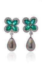 Goshwara Platinum Pearl Emerald And Diamond Earrings