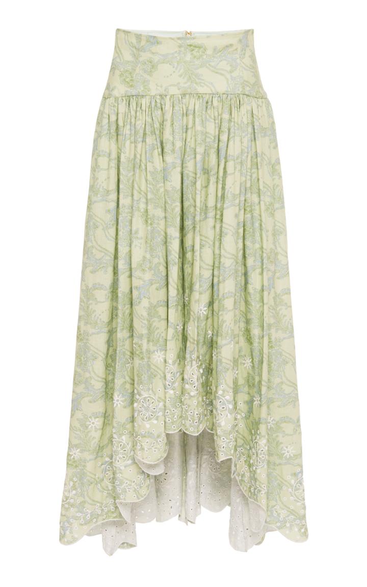 Amur Santana Printed Linen Midi Skirt