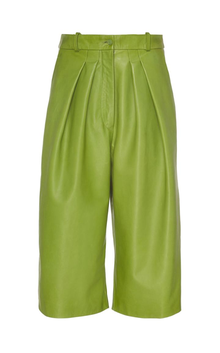 Moda Operandi Rochas Pleated Leather Shorts Size: 40
