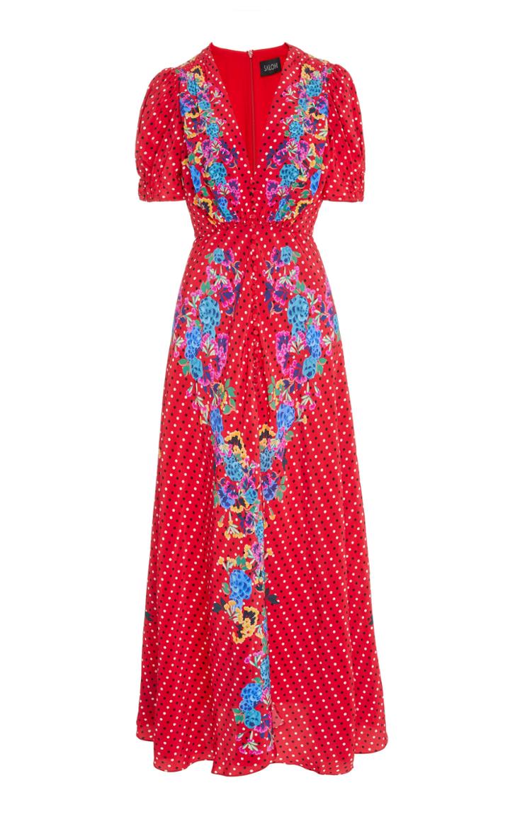 Saloni Lea Long Silk Button Front Dress