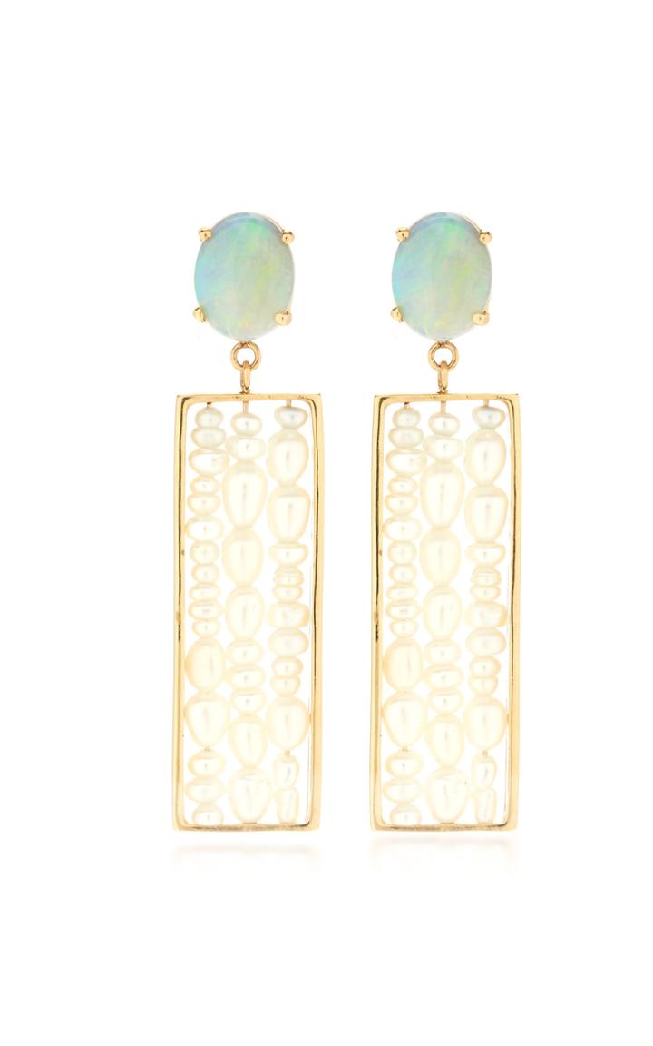 Wwake Metaphor Gold Opal And Seed Pearl Earrings