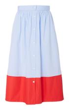 Mds Stripes Cotton Colorblock Side-slit Skirt