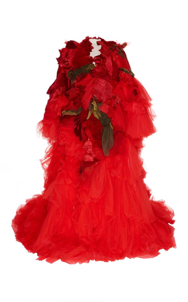 Moda Operandi Caroline Hu Patchwork Applique Tulle-silk Gown Size: S