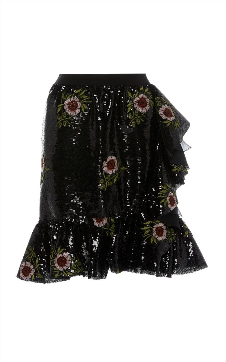 Giambattista Valli Sequin Embellished Flounce Mini Skirt With Floral Appliques
