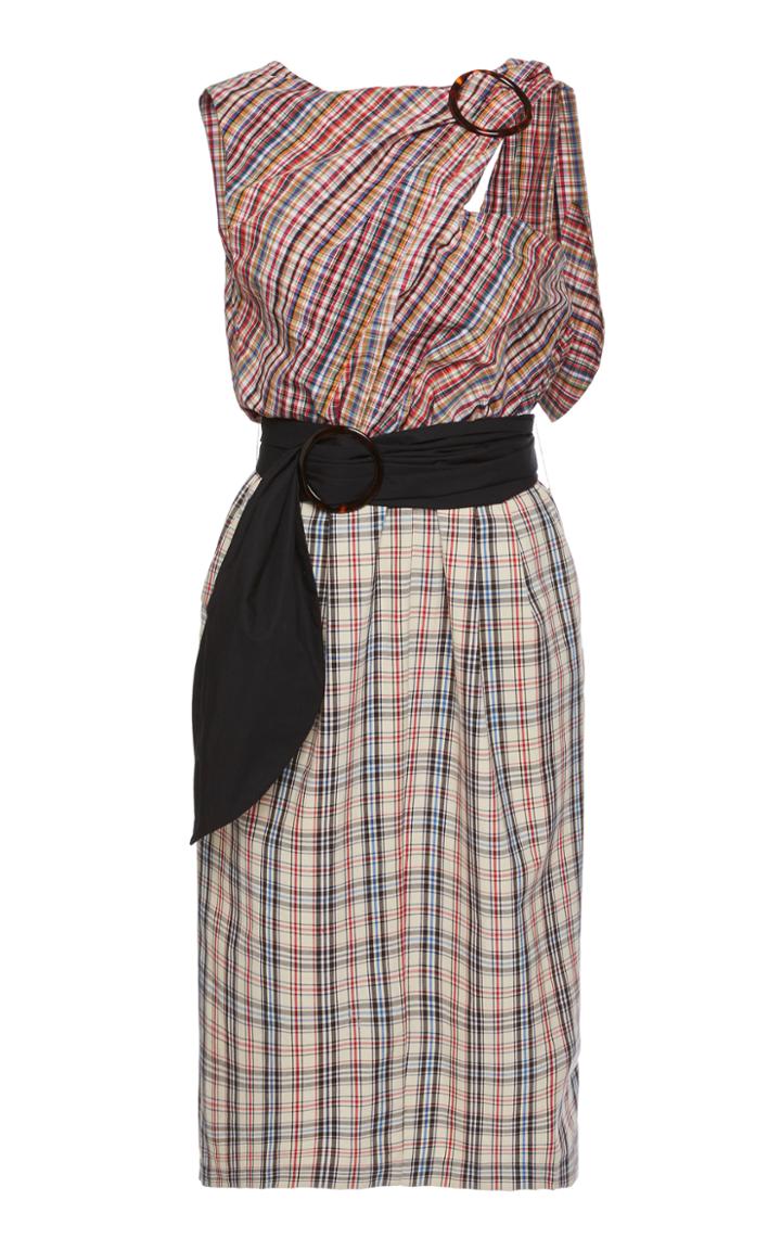 Isa Arfen Mixed Plaid Asymmetric Dress