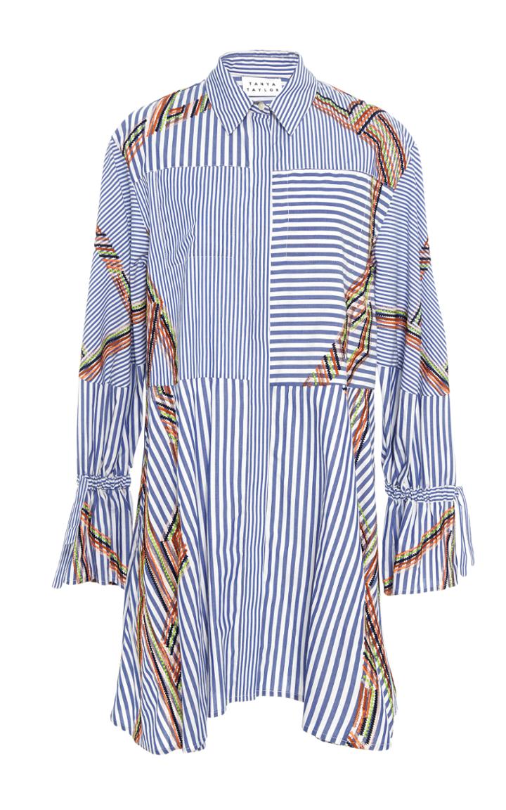 Tanya Taylor Embroidered Menswear Stripe Charlee Dress