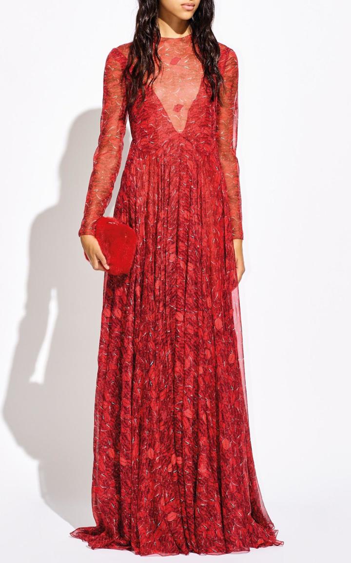 Moda Operandi Valentino Lip-print Silk Chiffon Maxi Dress