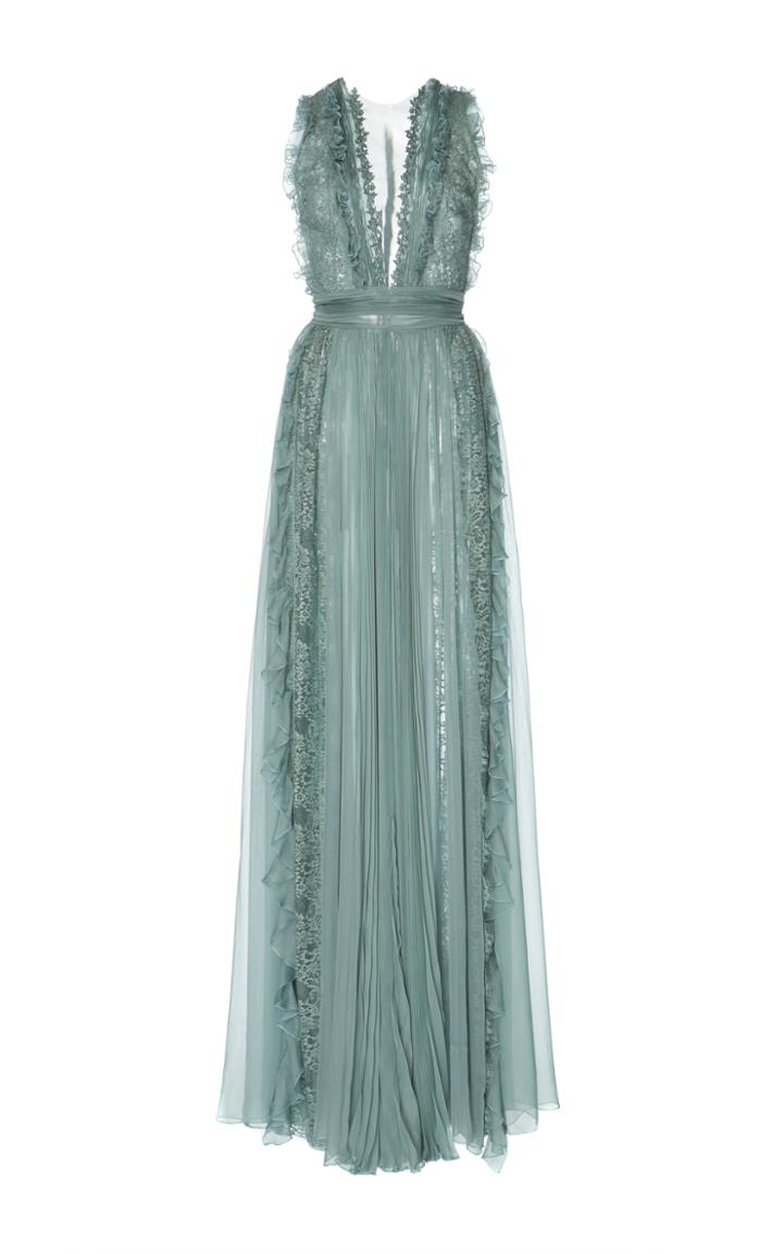 Zuhair Murad Pleated Chiffon And Lace Dress