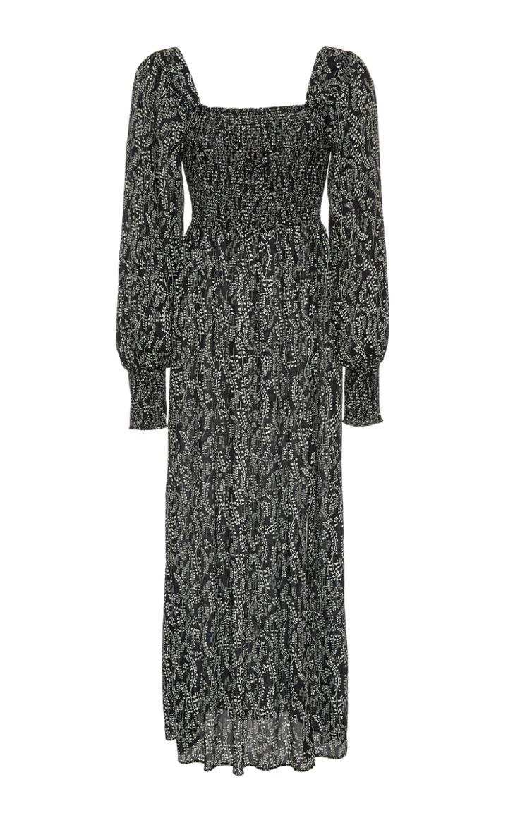 Rixo Marie Smocked Floral-print Crepe Midi Dress