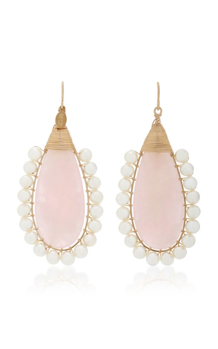 Beck Jewels Rose Lolita Gold-filled Rose Quartz And Pearl Earrings
