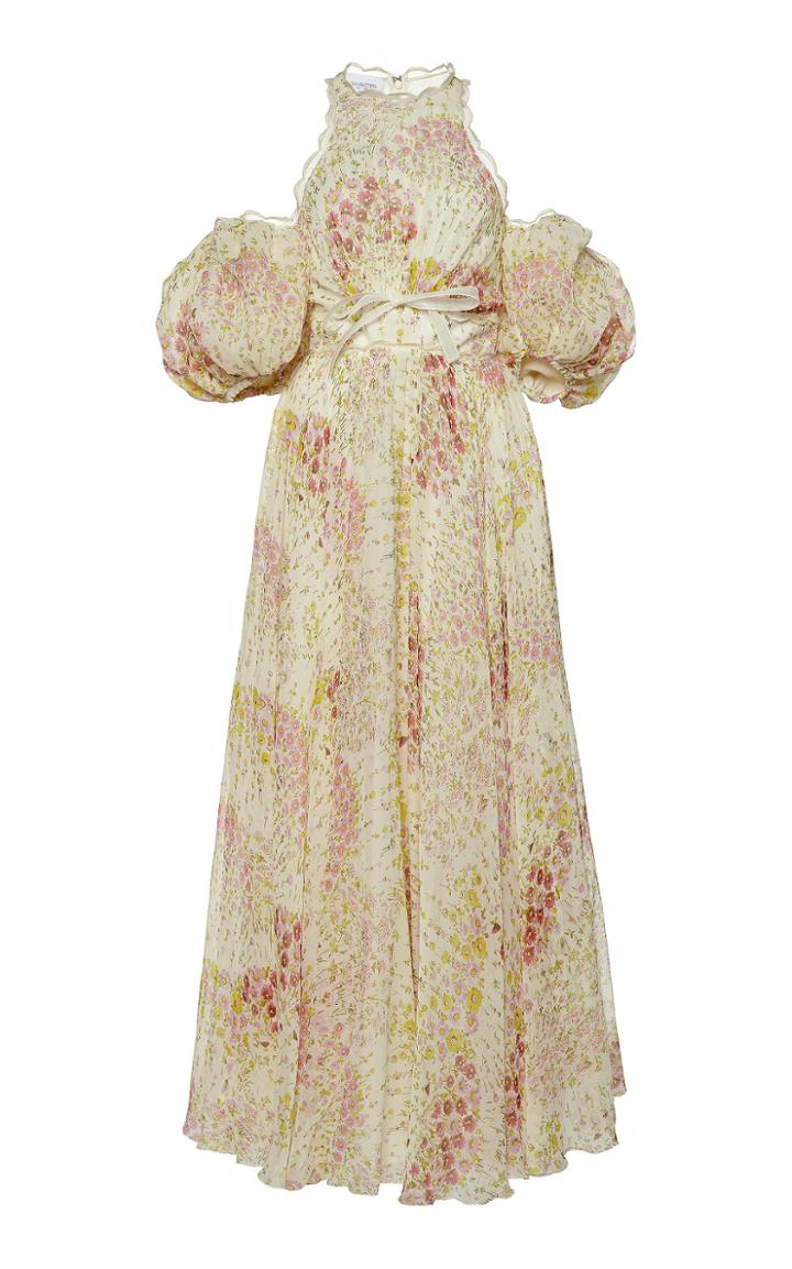Moda Operandi Giambattista Valli Floral Printed Cold-shoulder Chiffon Maxi Dress Siz