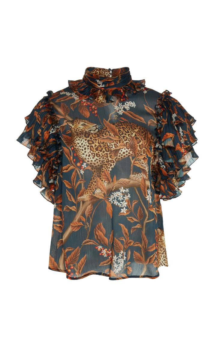 Johanna Ortiz Absurd Beauty Satin Ruffle Sleeve Blouse
