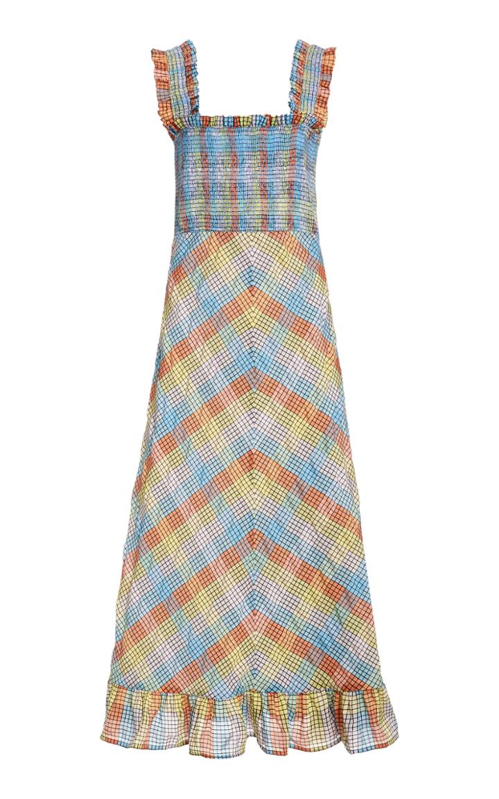 Ganni Seersucker Plaid Cotton-blend Midi Dress