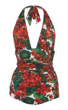 Dolce & Gabbana Ruched Printed Halterneck Swimsuit