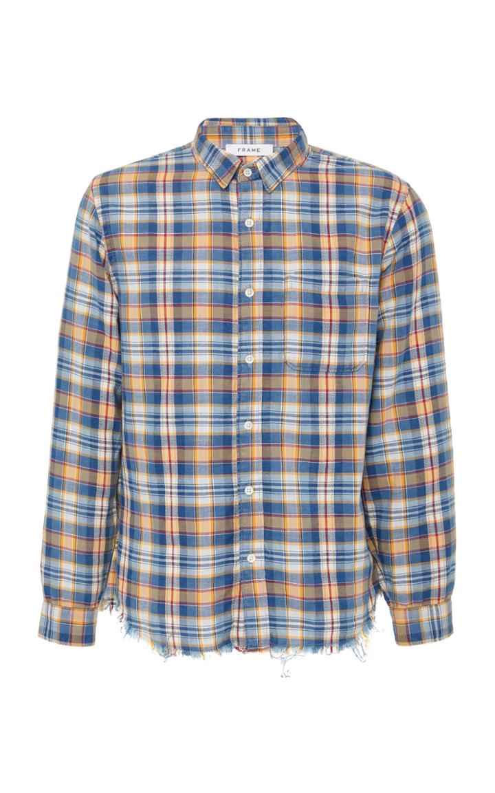 Frame Frayed-hem Plaid Cotton Button-up Shirt