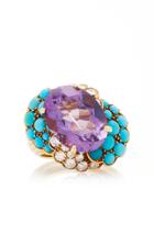 Fred Leighton One-of-a-kind Vintage Amethyst Turquoise And Diamond Ring