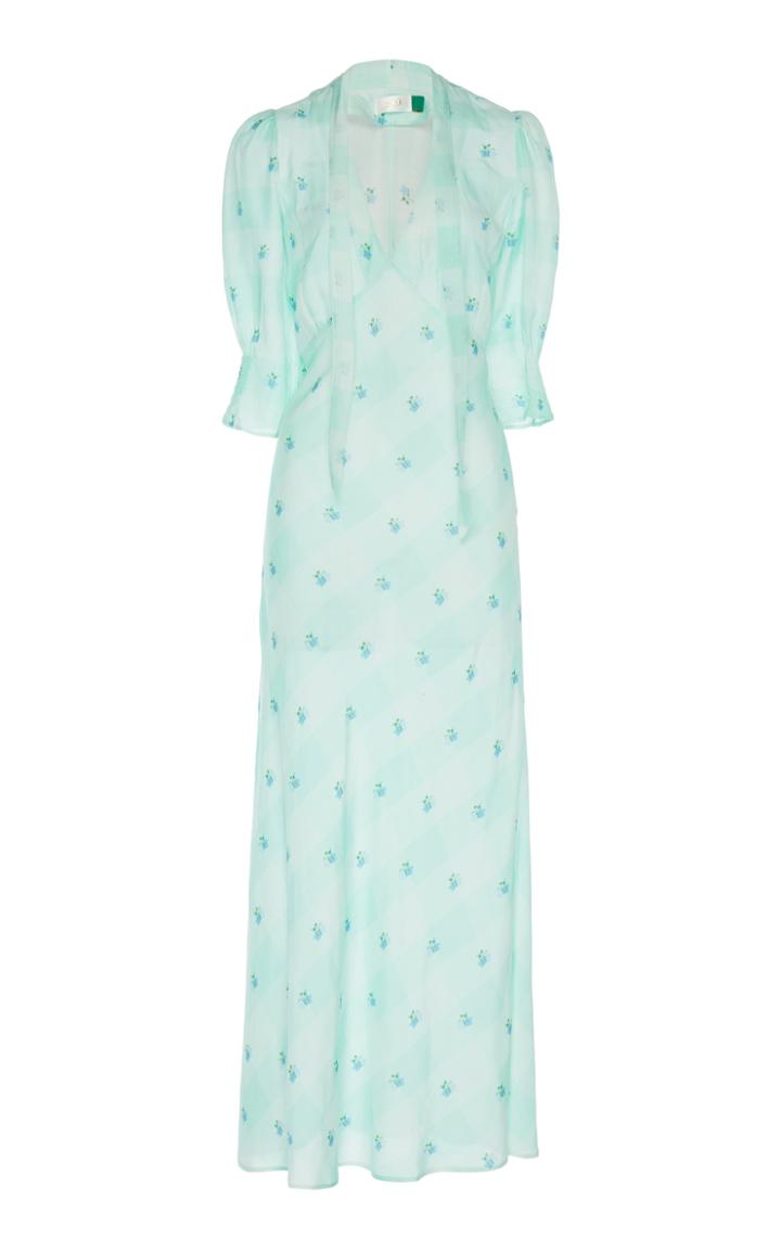 Rixo Harper Cotton Midi Dress With Neck Tie