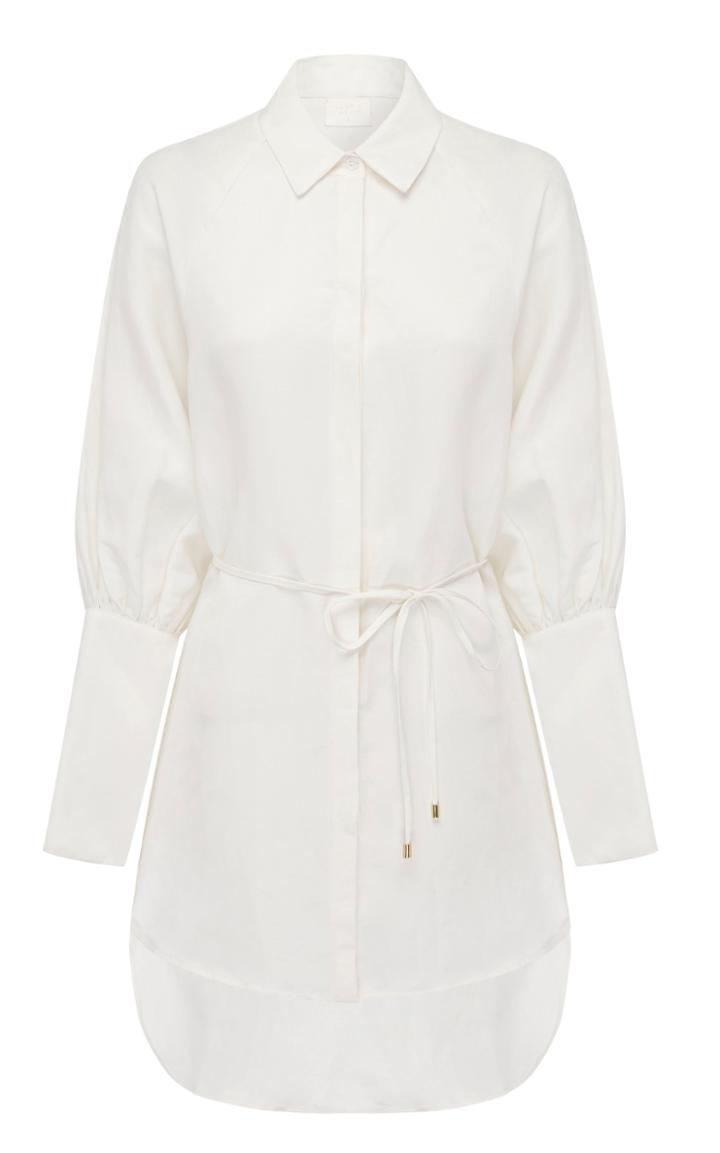 Moda Operandi Harris Tapper Wes Bishop-sleeve Belted Silk-cotton Shirt