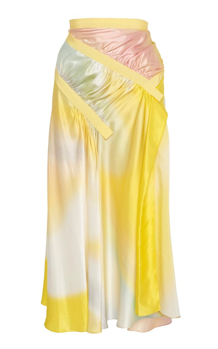 Christopher Esber Ruched Grosgrain-trimmed Silk-satin Midi Skirt