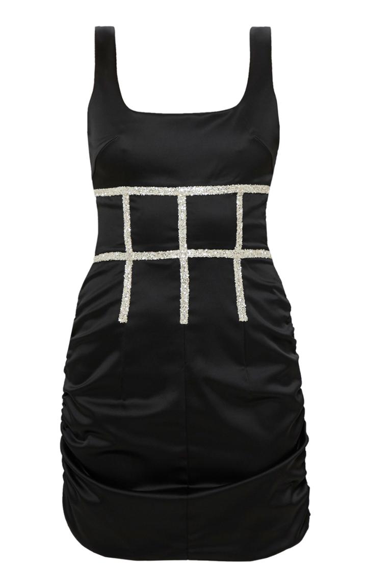 Moda Operandi Mach & Mach Black Satin Dress With Corset Details