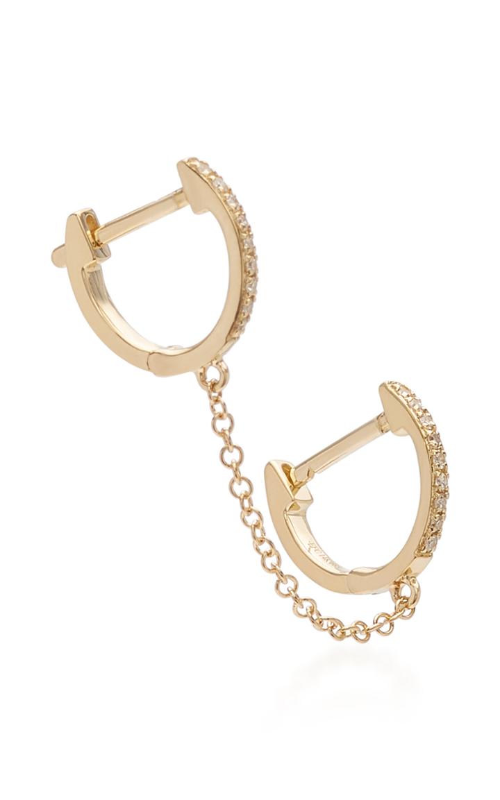 Ef Collection Single 14k Gold And Diamond Huggie Chain Earring