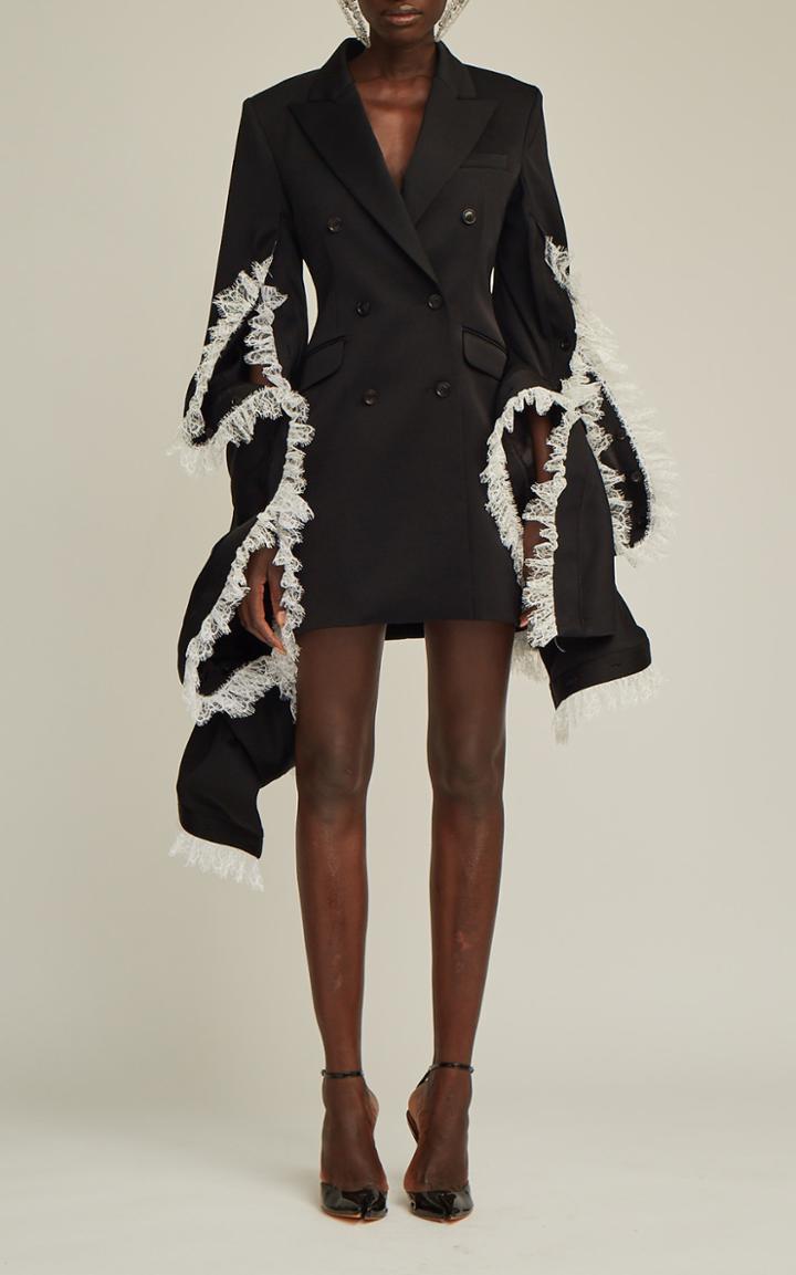 Moda Operandi Y/project Lace-trimmed Satin Double-breasted Blazer Dress