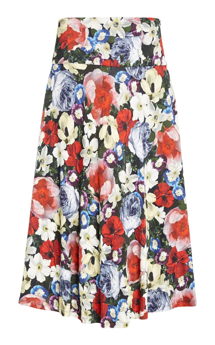 Erdem Elvin Floral Print Jersey Midi Skirt