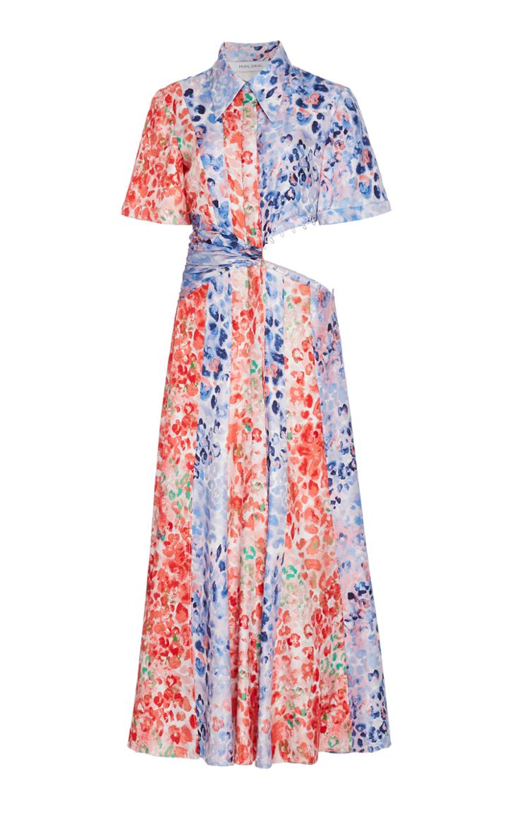 Prabal Gurung Cutout Silk Midi Shirtdress