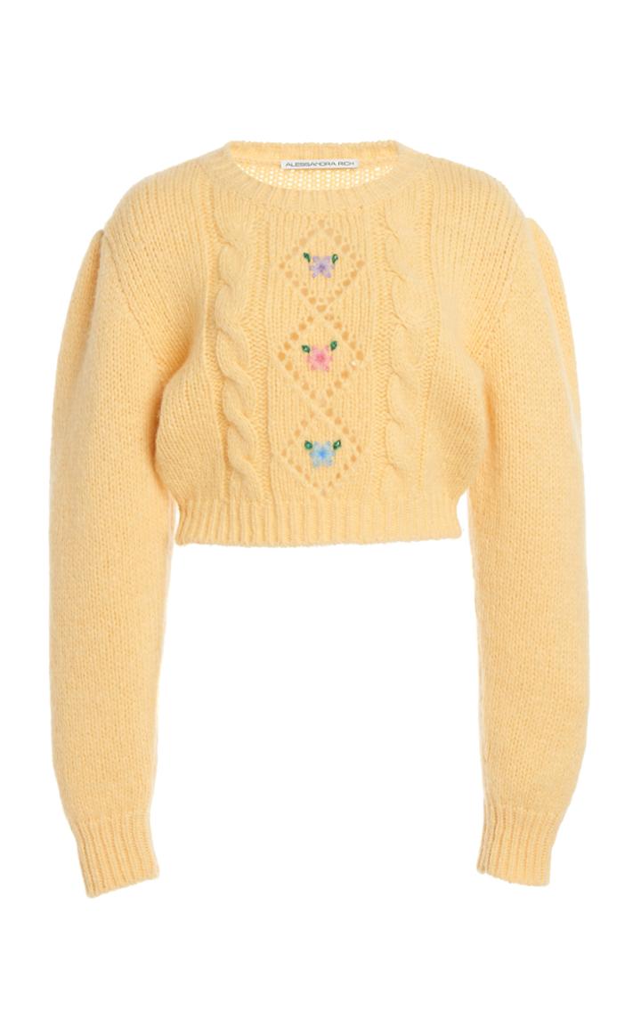 Moda Operandi Alessandra Rich Wool Mini Jumper With Floral Details