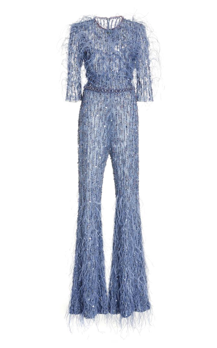 Moda Operandi Pamella Roland Feather And Sequin-embellished Tulle Jumpsuit