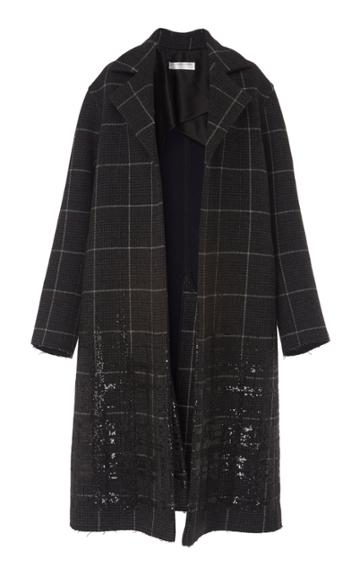 Victoria Beckham Sequined Prince Of Wales Plaid Wool-cashmere Coat