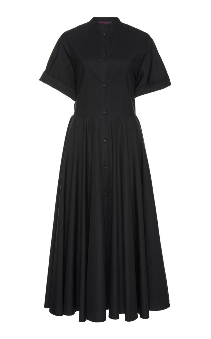 Martin Grant Collarless Cotton Rolled-sleeve Midi Dress