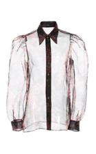 Jill Stuart Isabelli Printed Organza Long Sleeve Button Down Shirt