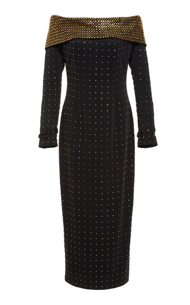 Sally Lapointe Gold Stud Off-the-shoulder Pencil Dress